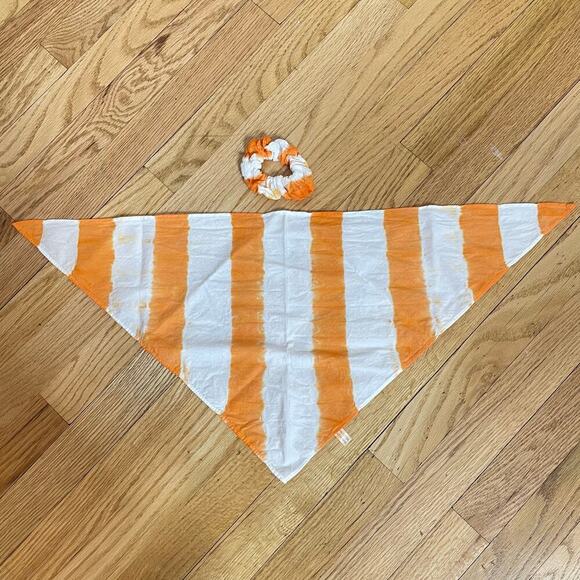 tie dye bandana and hair scrunchie combo orange white stripe - Picture 1 of 3